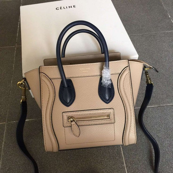 Celine Beige/Black Leather Nano Luggage Tote