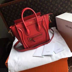 Celine Red Leather Mini Luggage Tote