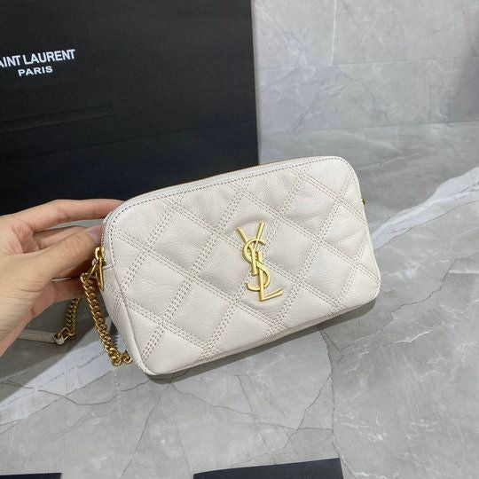 2020 Saint Laurent BECKY Double-zip Pouch in blanc vintage quilted lambskin leather